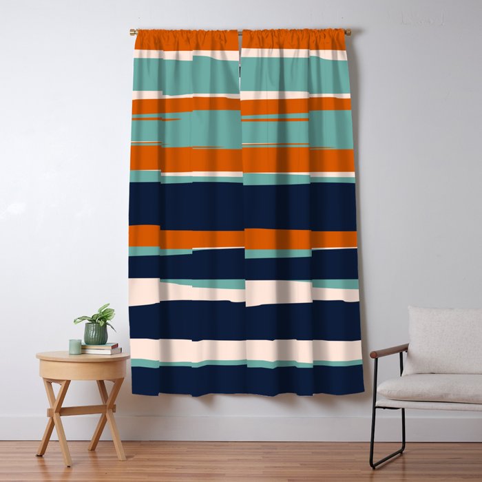 Stripes Abstract, Orange, Teal, Navy Window Curtain Gallery Image 5