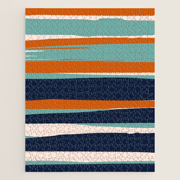 Stripes Abstract, Orange, Teal, Navy Jigsaw Puzzle Gallery Image 1