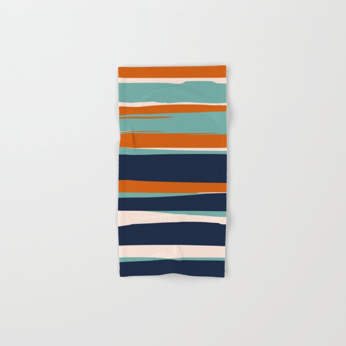 Stripes Abstract, Orange, Teal, Navy Bath Towel Gallery Image 1