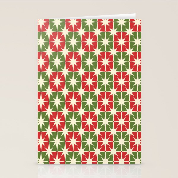 Mid Century Modern Atomic Stars Checkered Christmas Retro Starburst Pattern Stationery Card Gallery Image 2