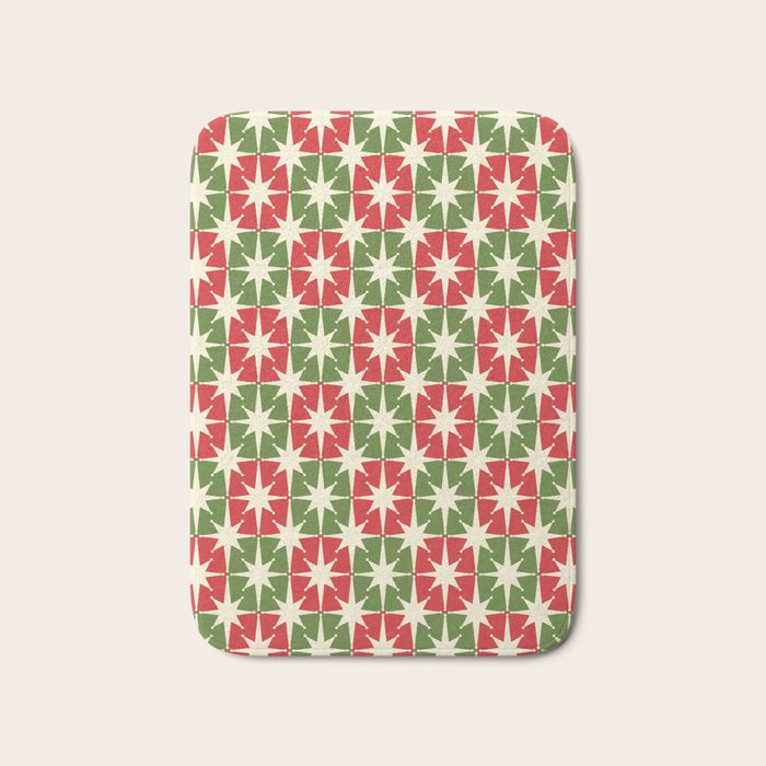 Mid Century Modern Atomic Stars Checkered Christmas Retro Starburst Pattern Bath Mat Gallery Image 1