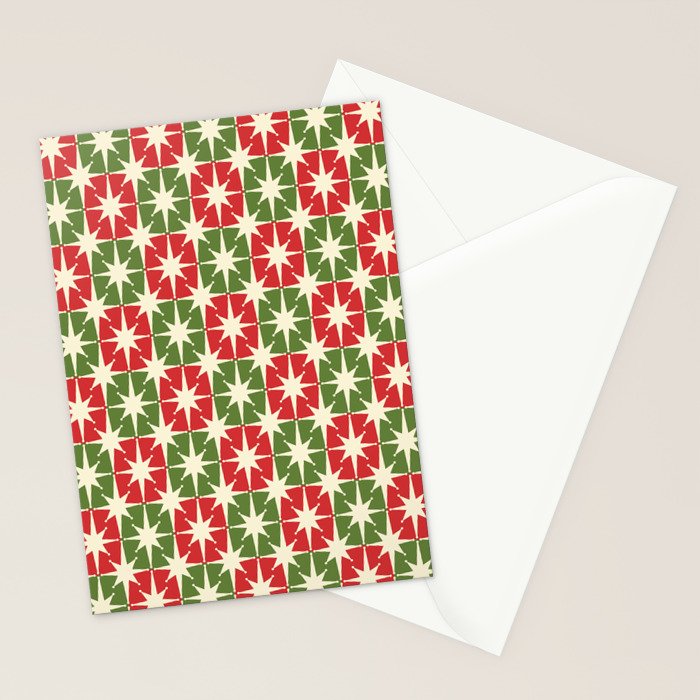 Mid Century Modern Atomic Stars Checkered Christmas Retro Starburst Pattern Stationery Card Gallery Image 2