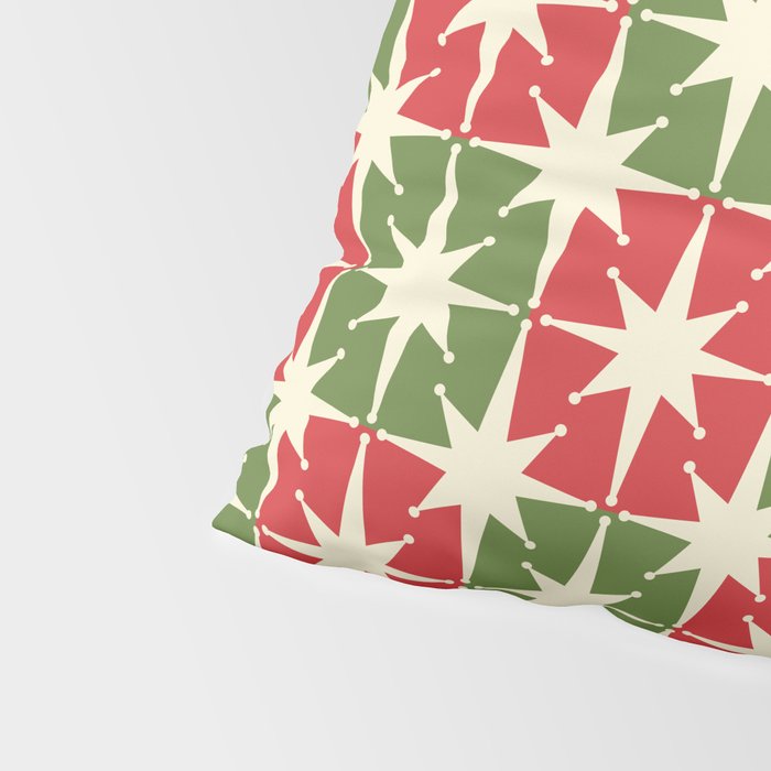 Mid Century Modern Atomic Stars Checkered Christmas Retro Starburst Pattern Pillow Sham Gallery Image 4