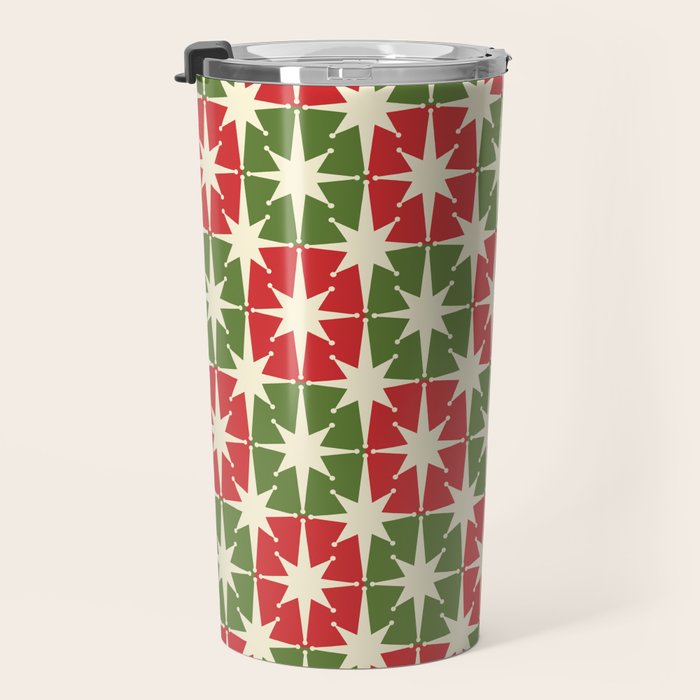 Mid Century Modern Atomic Stars Checkered Christmas Retro Starburst Pattern Travel Mug Gallery Image 3