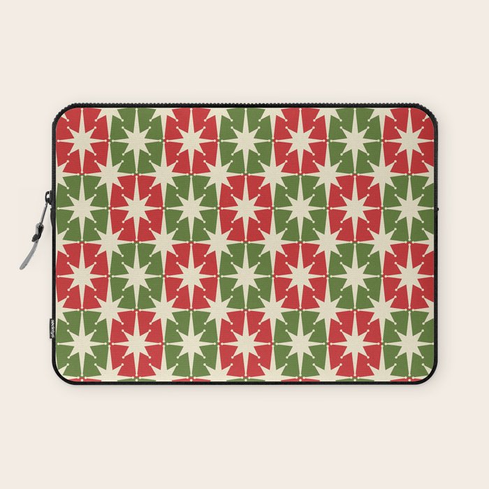 Mid Century Modern Atomic Stars Checkered Christmas Retro Starburst Pattern Laptop Sleeve Gallery Image 1