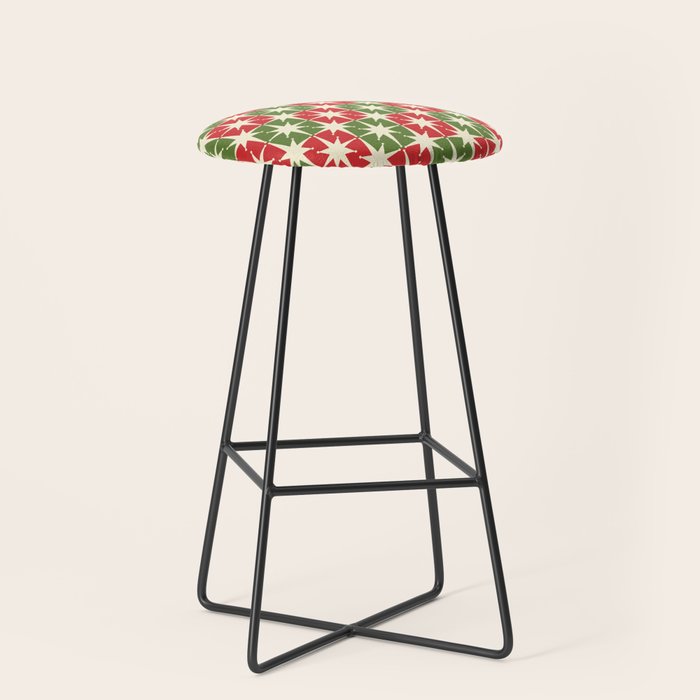 Mid Century Modern Atomic Stars Checkered Christmas Retro Starburst Pattern Stool Gallery Image 1