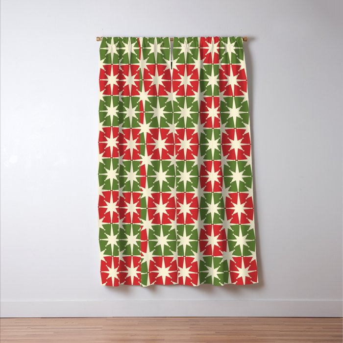 Mid Century Modern Atomic Stars Checkered Christmas Retro Starburst Pattern Window Curtain Gallery Image 3