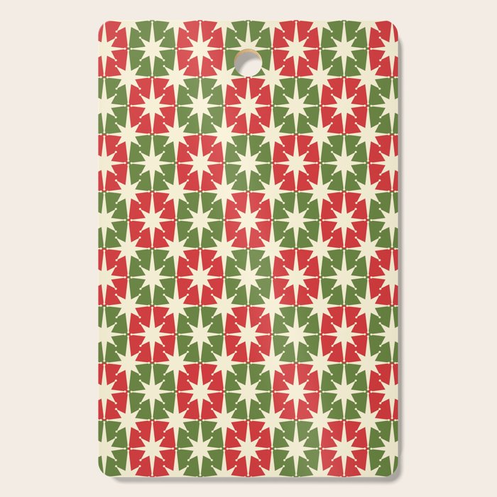 Mid Century Modern Atomic Stars Checkered Christmas Retro Starburst Pattern Cutting Board Gallery Image 1