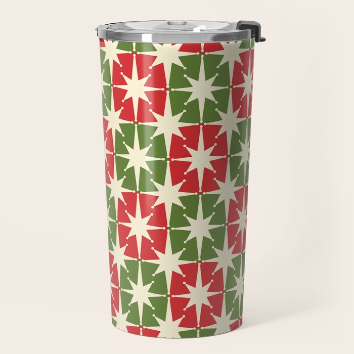 Mid Century Modern Atomic Stars Checkered Christmas Retro Starburst Pattern Travel Mug Gallery Image 2