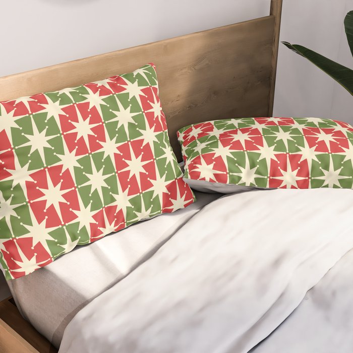 Mid Century Modern Atomic Stars Checkered Christmas Retro Starburst Pattern Pillow Sham Gallery Image 2