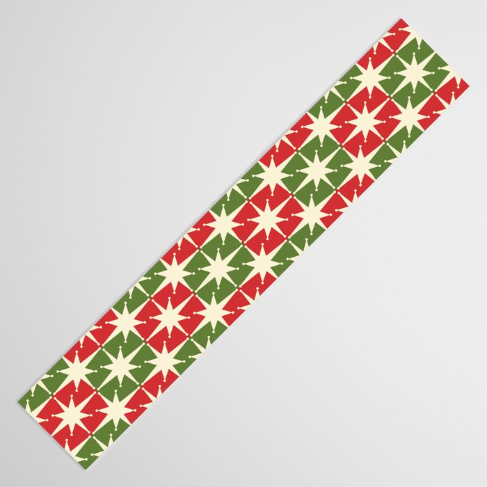 Mid Century Modern Atomic Stars Checkered Christmas Retro Starburst Pattern Table Runner Gallery Image 3