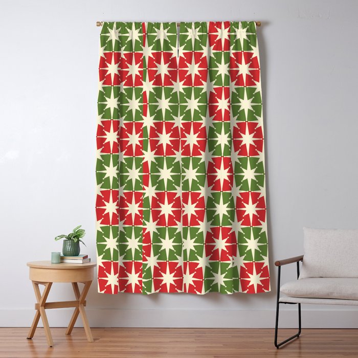 Mid Century Modern Atomic Stars Checkered Christmas Retro Starburst Pattern Window Curtain Gallery Image 1