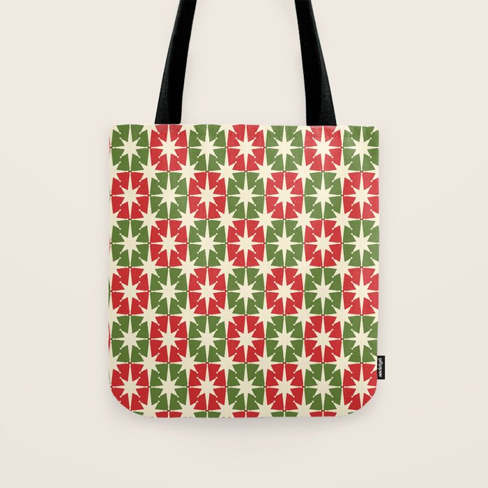 Mid Century Modern Atomic Stars Checkered Christmas Retro Starburst Pattern Tote Bag Gallery Image 1