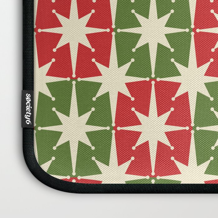 Mid Century Modern Atomic Stars Checkered Christmas Retro Starburst Pattern Laptop Sleeve Gallery Image 3