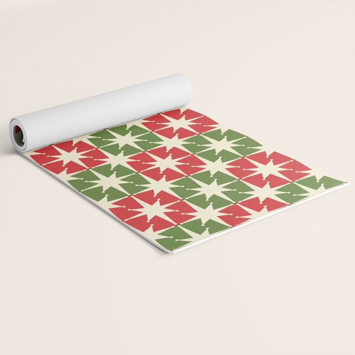 Mid Century Modern Atomic Stars Checkered Christmas Retro Starburst Pattern Yoga Mat Gallery Image 2