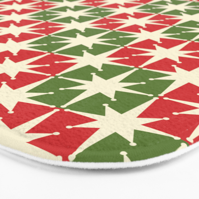 Mid Century Modern Atomic Stars Checkered Christmas Retro Starburst Pattern Bath Mat Gallery Image 3