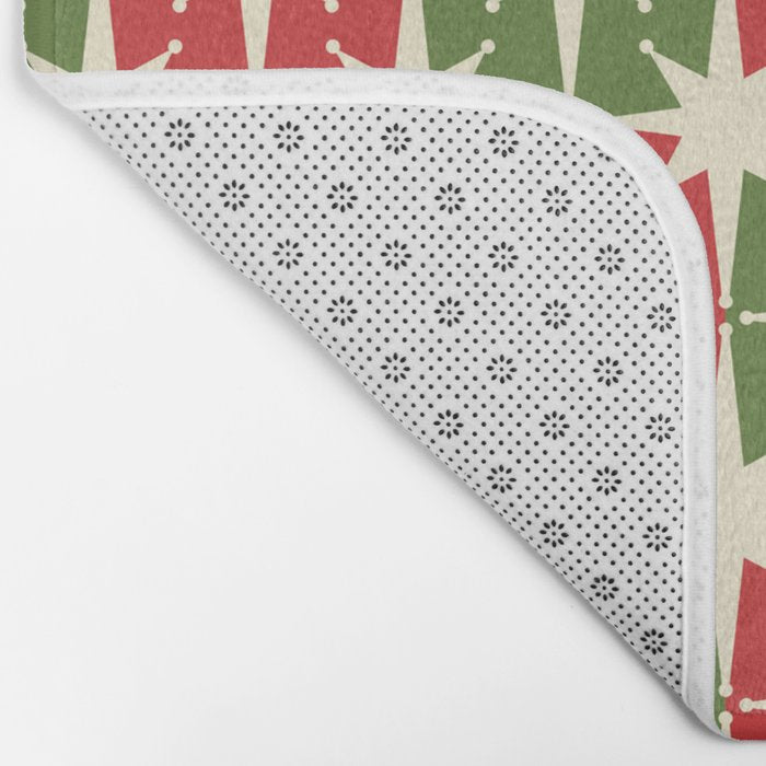 Mid Century Modern Atomic Stars Checkered Christmas Retro Starburst Pattern Bath Mat Gallery Image 2