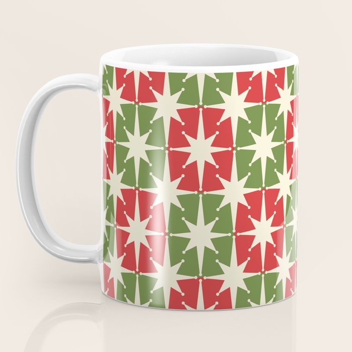 Mid Century Modern Atomic Stars Checkered Christmas Retro Starburst Pattern Coffee Mug Gallery Image 3