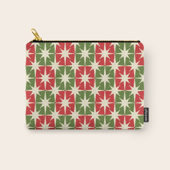 Mid Century Modern Atomic Stars Checkered Christmas Retro Starburst Pattern Carry All Pouch Gallery Image 1
