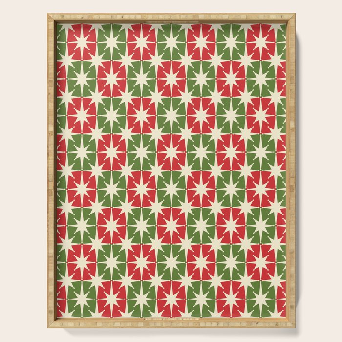Mid Century Modern Atomic Stars Checkered Christmas Retro Starburst Pattern Serving Tray Gallery Image 1