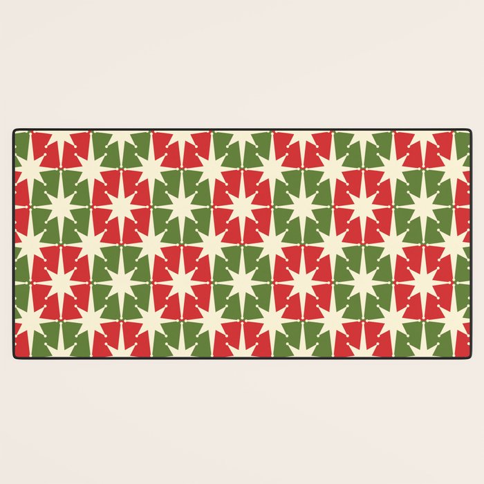Mid Century Modern Atomic Stars Checkered Christmas Retro Starburst Pattern Desk Mat Gallery Image 3