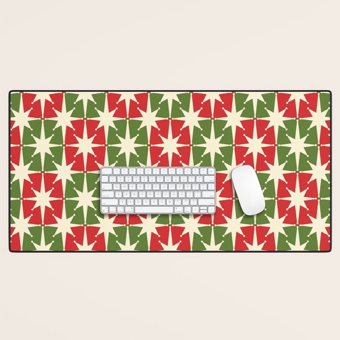 Mid Century Modern Atomic Stars Checkered Christmas Retro Starburst Pattern Desk Mat Gallery Image 1