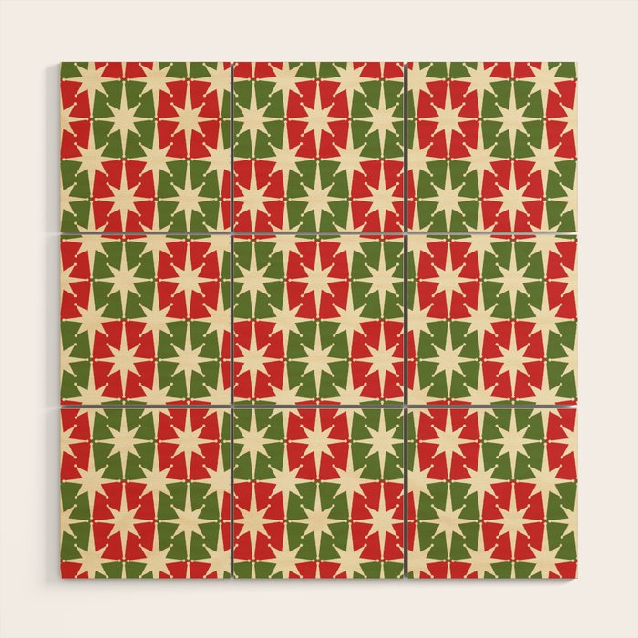 Mid Century Modern Atomic Stars Checkered Christmas Retro Starburst Pattern Wood Wall Art Gallery Image 1