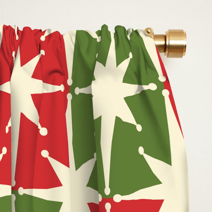 Mid Century Modern Atomic Stars Checkered Christmas Retro Starburst Pattern Window Curtain Gallery Image 2