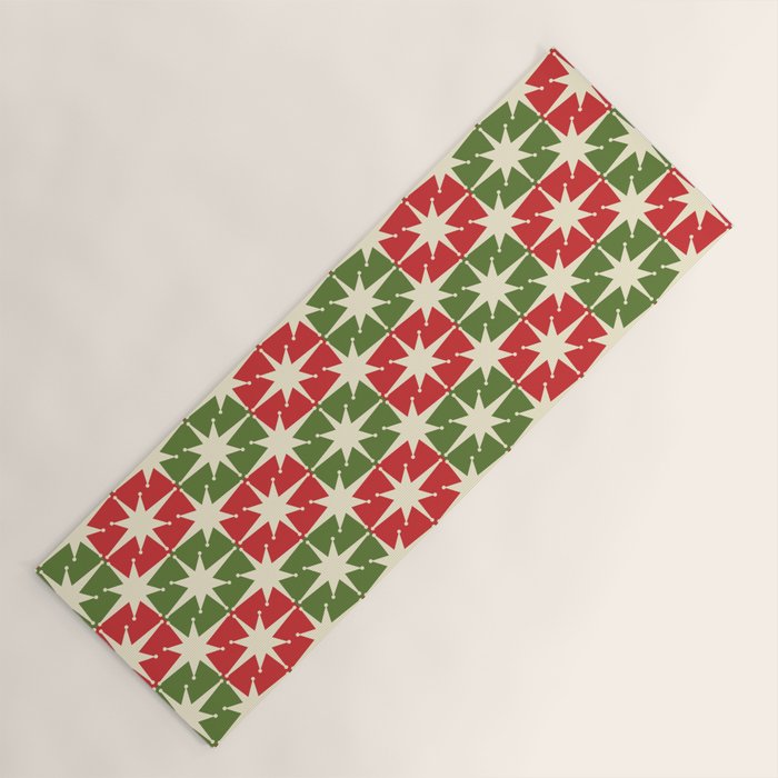 Mid Century Modern Atomic Stars Checkered Christmas Retro Starburst Pattern Yoga Mat Gallery Image 1