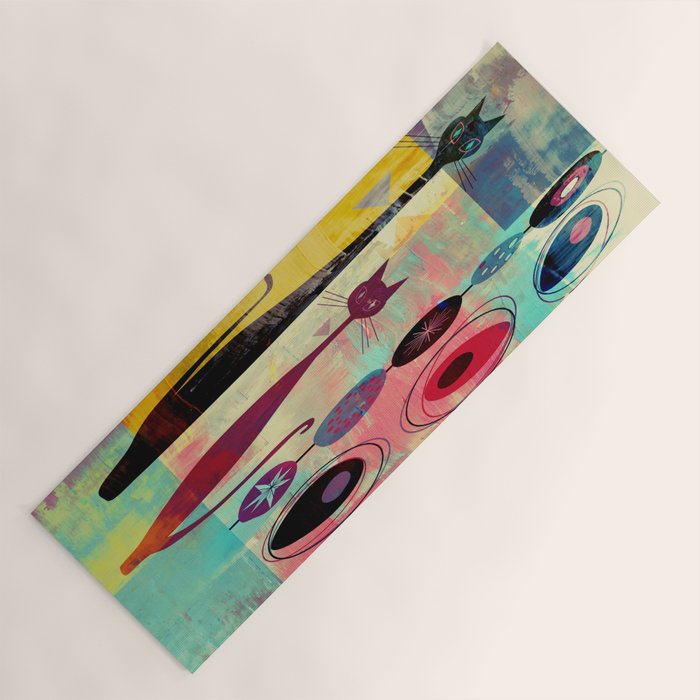 Mid-Century Modern 2 Cats - Graffiti Style Yoga Mat Gallery Image 1