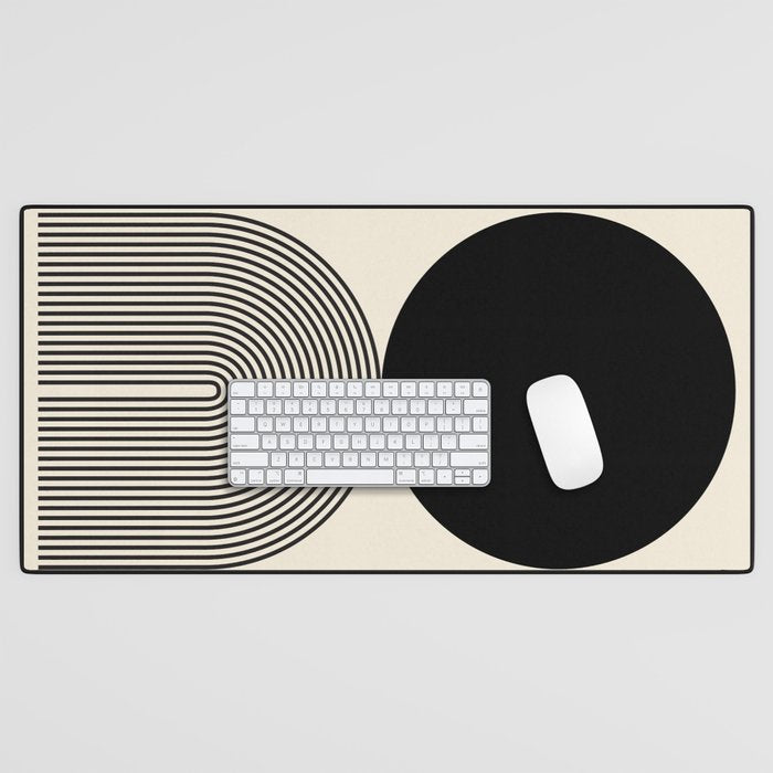 Abstraction_BLACK_DOT_LINE_ART_Minimalism_003C Desk Mat Gallery Image 1