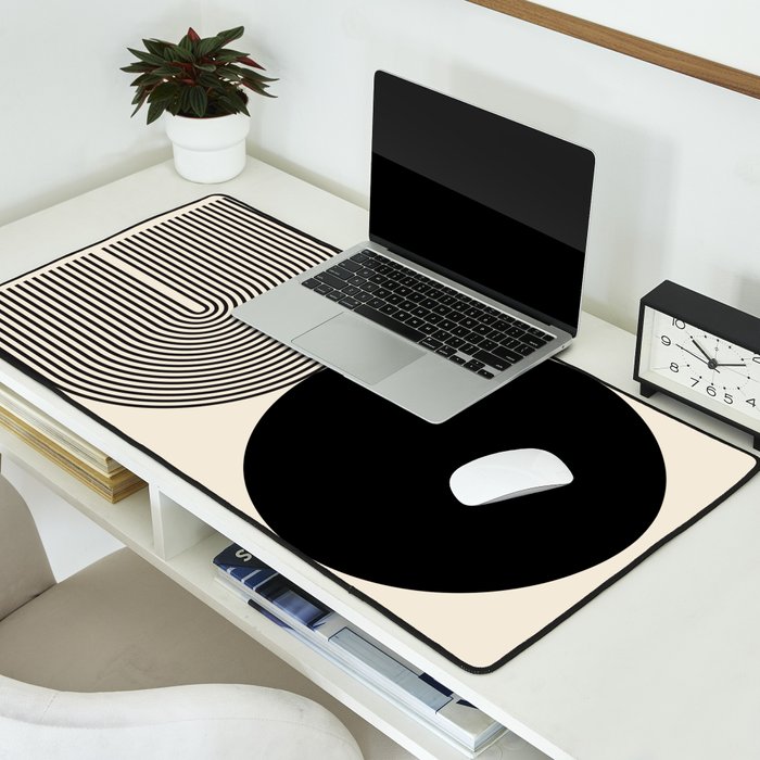 Abstraction_BLACK_DOT_LINE_ART_Minimalism_003C Desk Mat Gallery Image 2