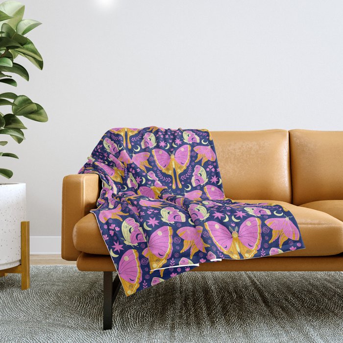Purple Violet Luna Moths Throw Blanket Gallery Image 1