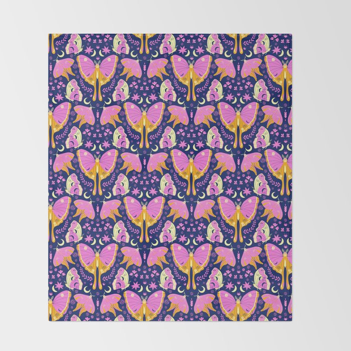 Purple Violet Luna Moths Throw Blanket Gallery Image 2