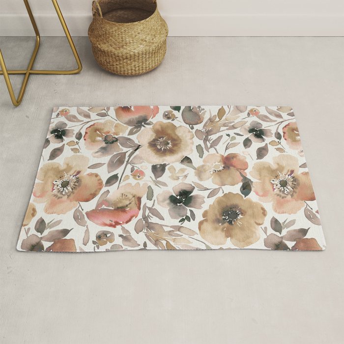 Harvest 2025 Artistic Poppies Autumn Blush Warm Watercolor Floral Rustic Rug Gallery Image 1