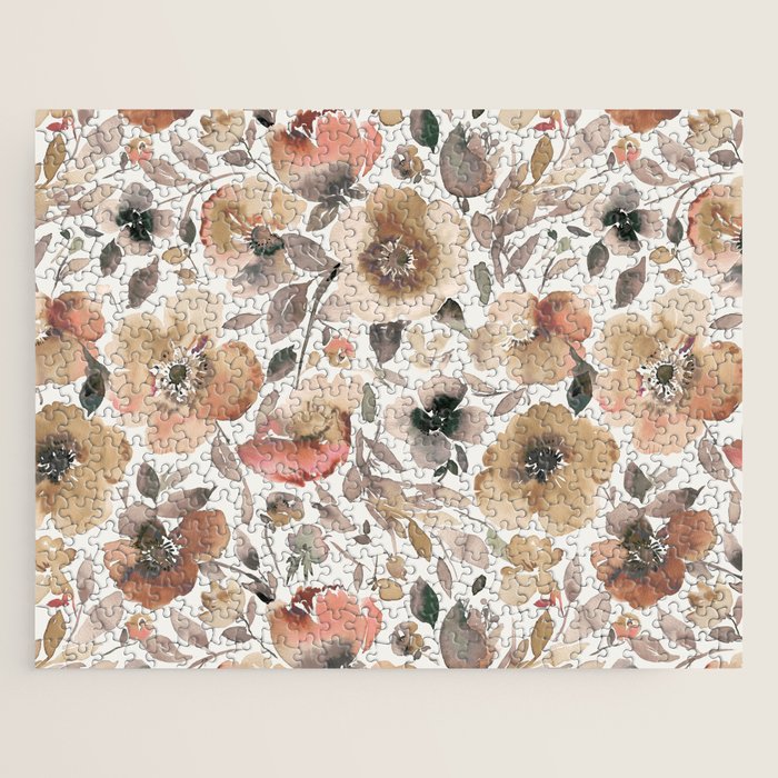 Harvest 2025 Artistic Poppies Autumn Blush Warm Watercolor Floral Rustic Jigsaw Puzzle Gallery Image 1