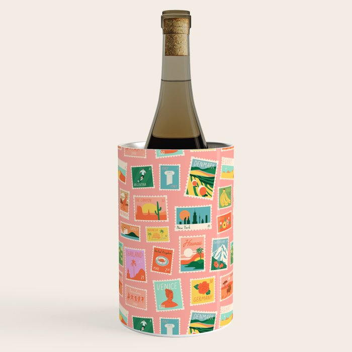 Vintage international world travel post card stamp pattern Wine Chiller Gallery Image 1