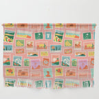 Vintage international world travel post card stamp pattern Wall Hanging Gallery Image 1
