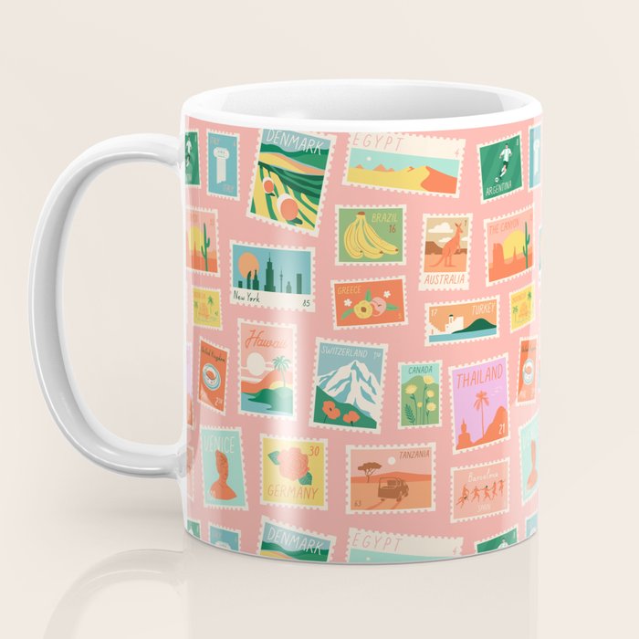 Vintage international world travel post card stamp pattern Coffee Mug Gallery Image 3