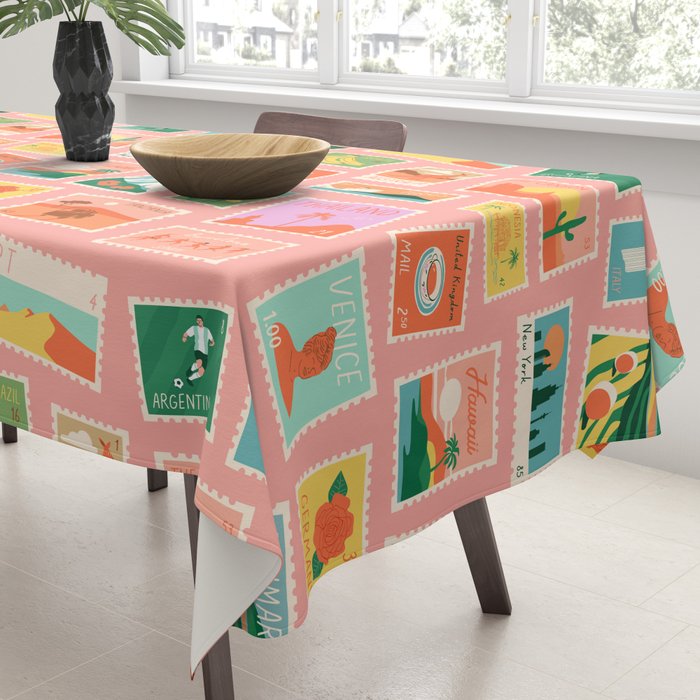 Vintage international world travel post card stamp pattern Tablecloth Gallery Image 3