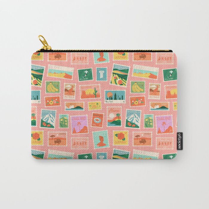 Vintage international world travel post card stamp pattern Carry All Pouch Gallery Image 1