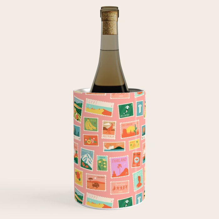 Vintage international world travel post card stamp pattern Wine Chiller Gallery Image 3