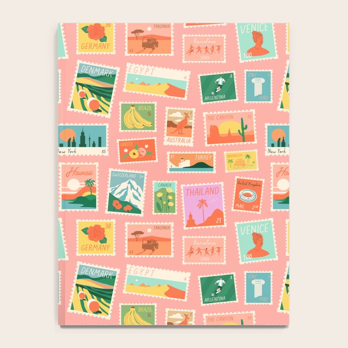 Vintage international world travel post card stamp pattern Notebook Gallery Image 4