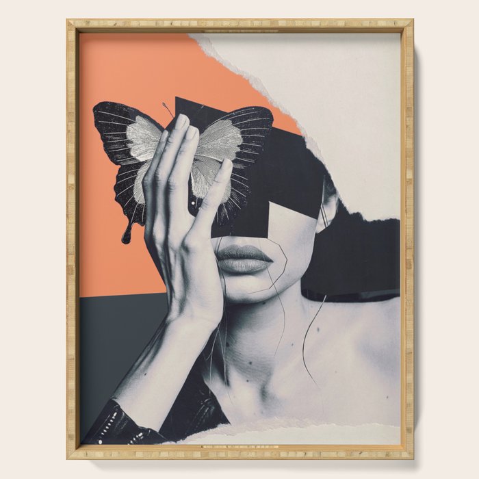 collage art / butterfly Serving Tray Gallery Image 1