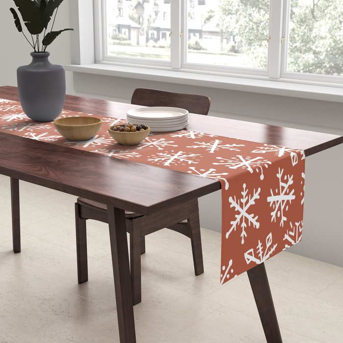 Boho Snow . Rust Red Table Runner Gallery Image 2