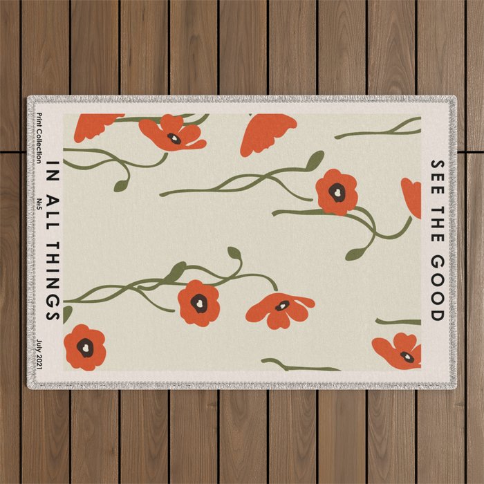 Flower Market, Retro botanical art, Modern floral illustration Outdoor Rug Gallery Image 1