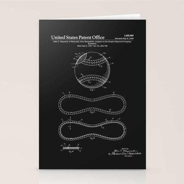 Baseball Patent - Black Stationery Card