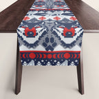 Fair isle knitting grey wolf // navy blue and grey wolves red moons and pine trees Table Runner Gallery Image 1