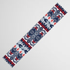 Fair isle knitting grey wolf // navy blue and grey wolves red moons and pine trees Table Runner Gallery Image 3