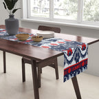 Fair isle knitting grey wolf // navy blue and grey wolves red moons and pine trees Table Runner Gallery Image 2
